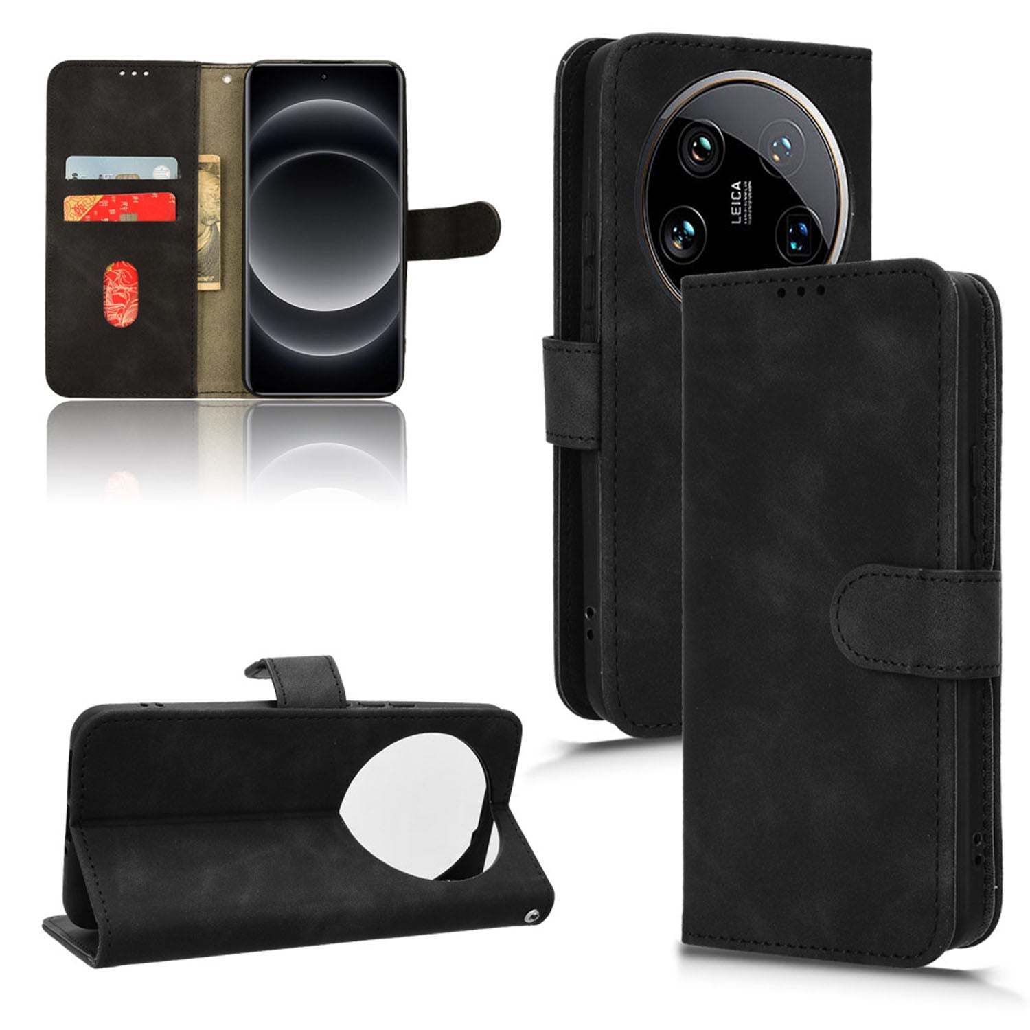 Wallet Case with Card Holder Flip Magnetic Protective Cover for Xiaomi 14 Ultra, Black