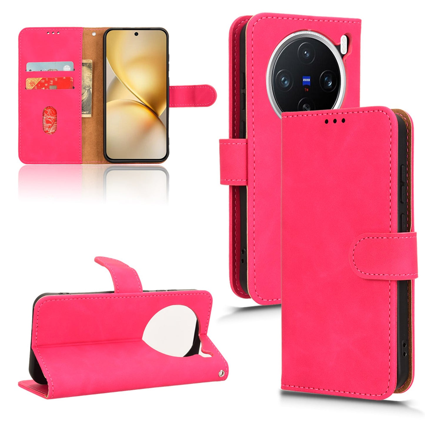 Wallet Case with Card Holder Flip Magnetic Protective Cover for VIVO X200, Pink