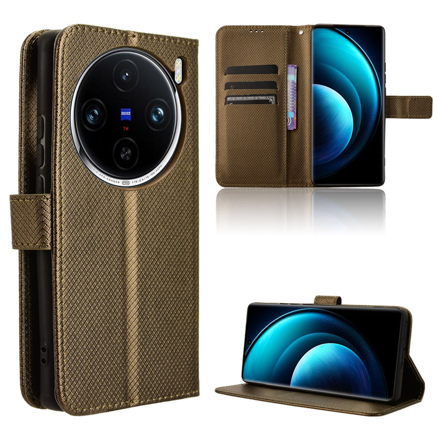 Wallet Case with Credit Card Holder PU Leather Flip Folio Phone Cover for VIVO X100 Pro, Bronzed