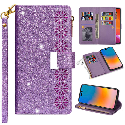 Glitter Leather Wallet Case for Samsung Galaxy A06, Purple