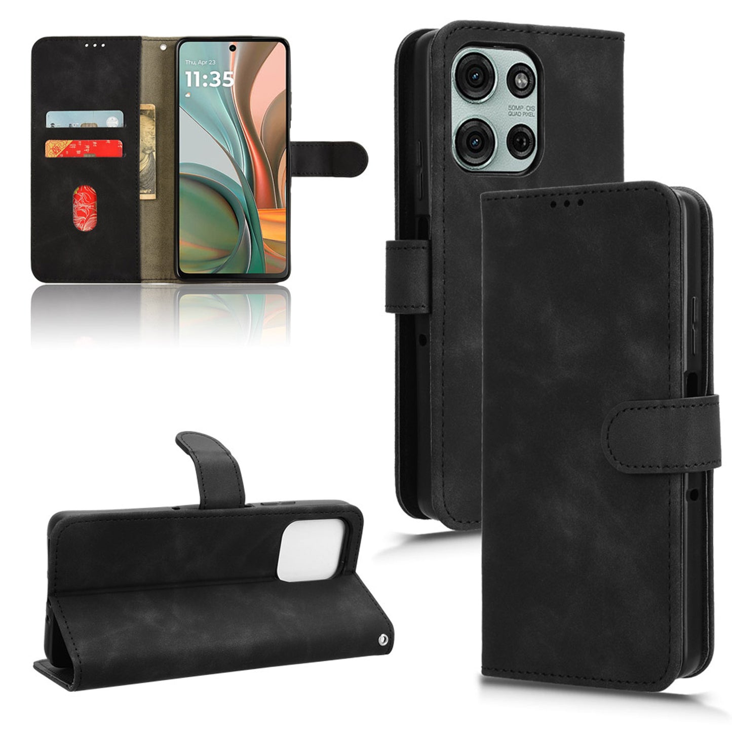 Wallet Case with Card Holder Flip Magnetic Protective Cover for Moto G75 5G, Black