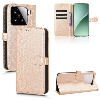 Slim Flip Polka-Dots Phone Case with Card Holder for Xiaomi 15 Pro, Rose Gold