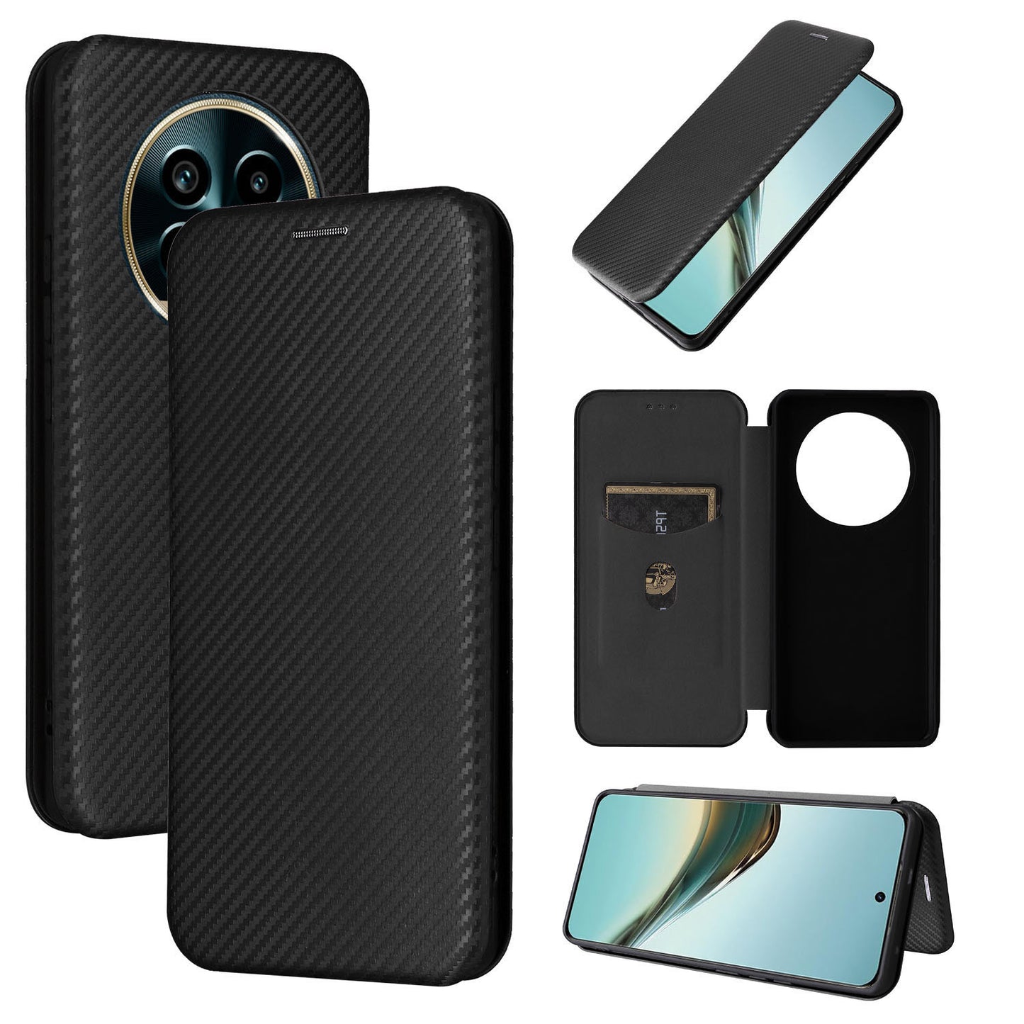 Carbon Fiber Flip Case for Realme 13 Pro Plus, Black