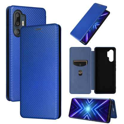 Carbon Fiber Flip Case for HTC U24 Pro, Blue