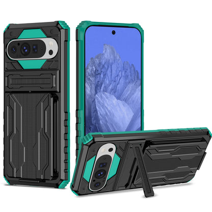 Detachable Card Holder Case with Kickstand Heavy Duty Cover for Google Pixel 9 Pro XL, Green