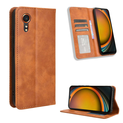 Samsung Galaxy XCover7 Flip Folio Case with Card Holder Hidden Magnetic, Brown