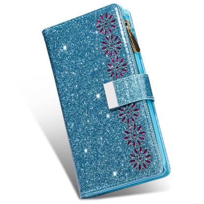 Glitter Leather Wallet Case for iPhone 12 Mini, Blue