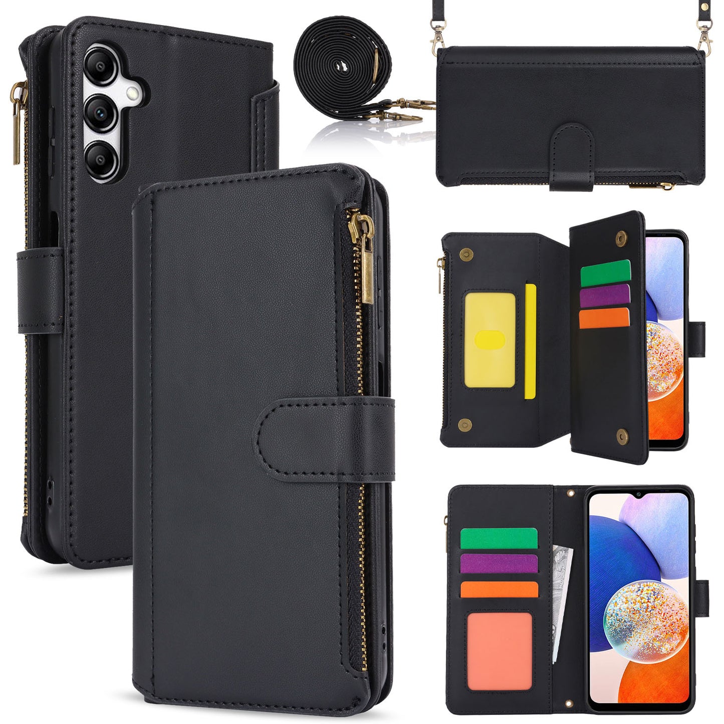 for Samsung Galaxy A14 5G Wallet Case with RFID Blocking, Black