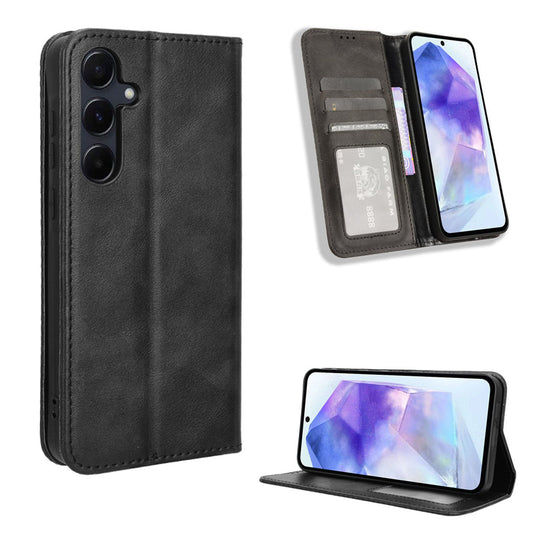 Samsung Galaxy A35 5G Flip Folio Case with Card Holder Hidden Magnetic, Black