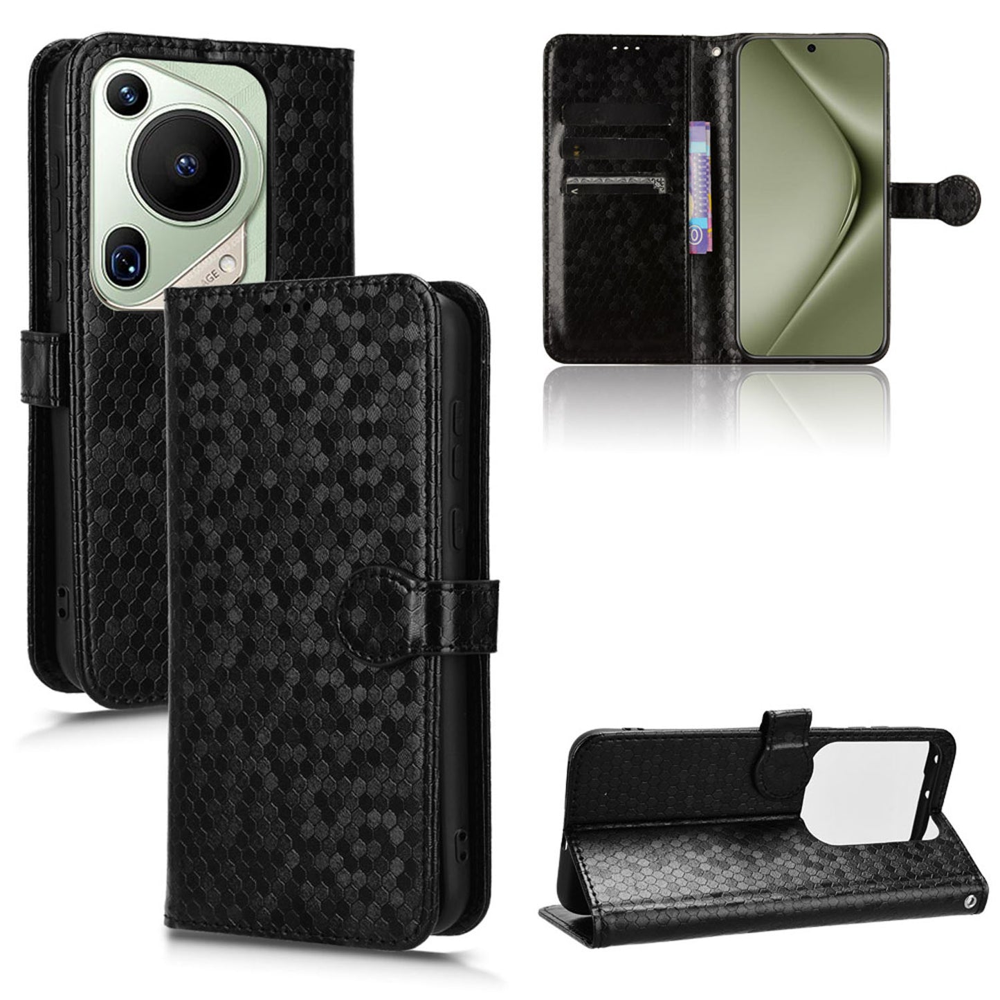 Slim Flip Polka-Dots Phone Case with Card Holder for Huawei Pura 70 Ultra, Black