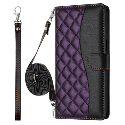 Crossbody Wallet Case for iPhone 14 Pro Max, RFID Blocking PU Leather Flip Cover with Card Slots Holder Wrist Strap Lanyard, Purple