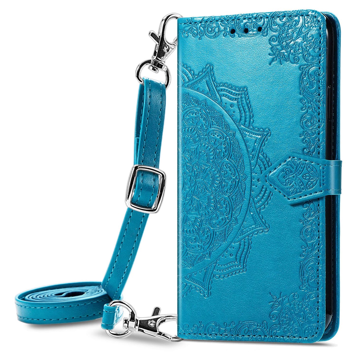 Mandala Pattern Crossbody Wallet Case for Google Pixel 6 Pro, Blue