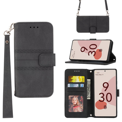 PU Leather Magnetic Clasp Case with Crossbody Strap Lanyard Case for iPhone 16e, Black