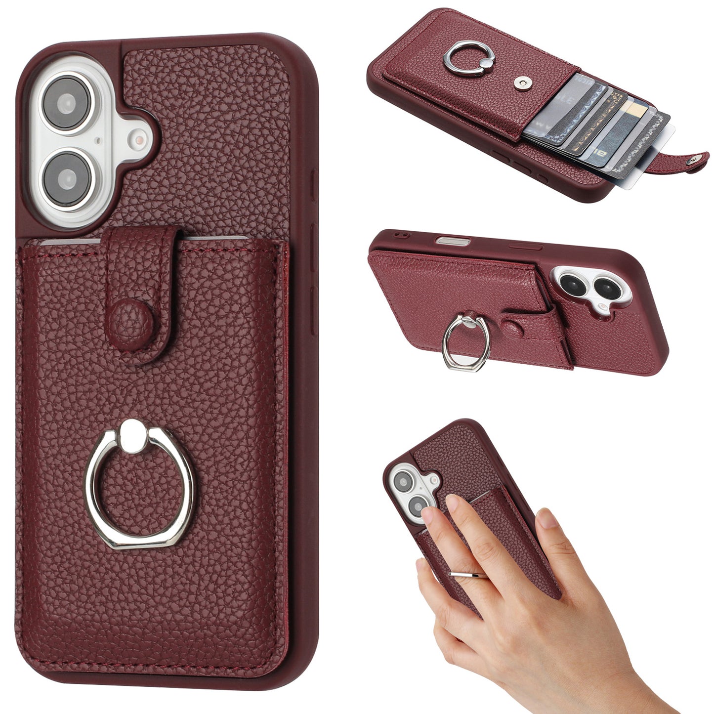 for iPhone 16 Plus Wallet Case with Card Holder, Red