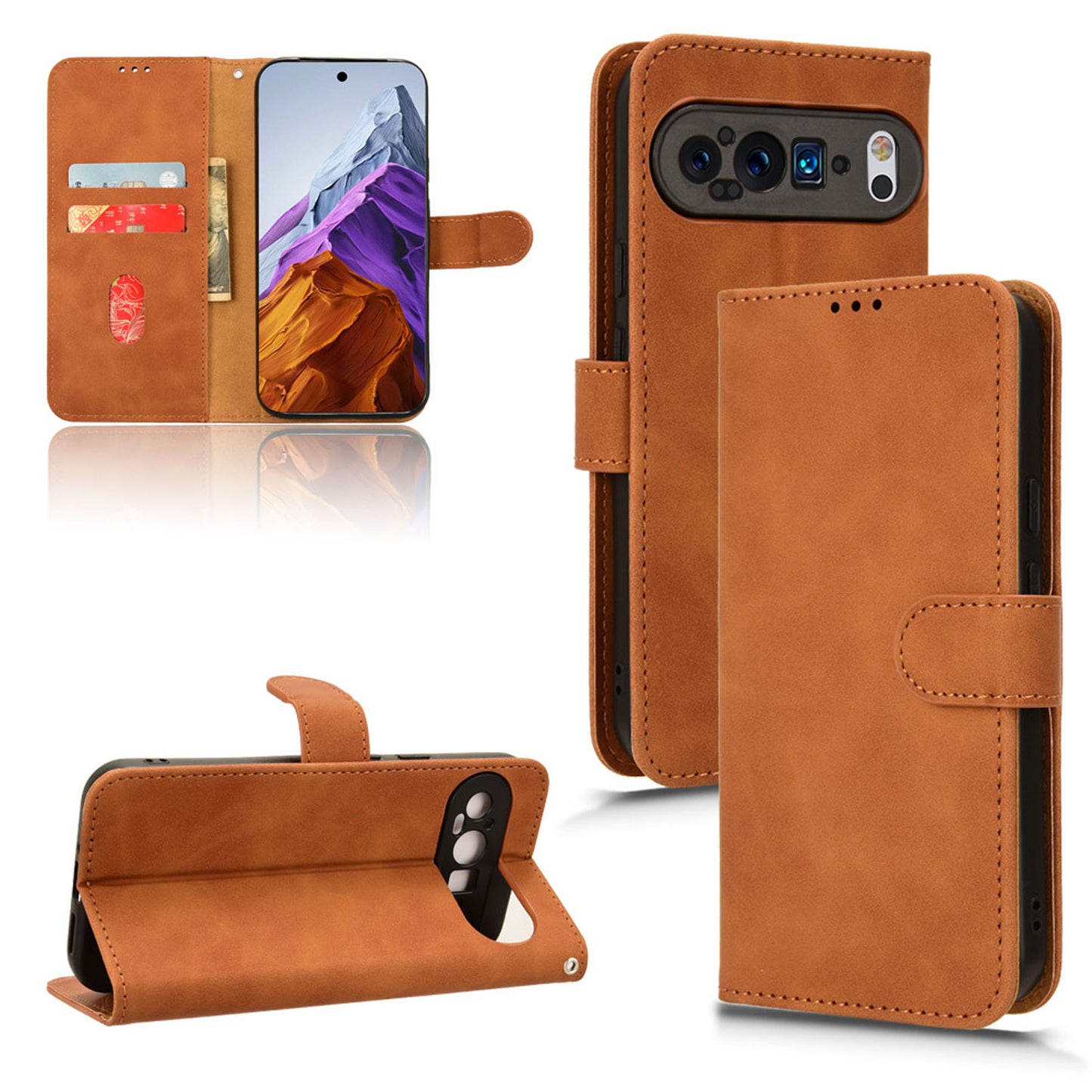 Wallet Case with Card Holder Flip Magnetic Protective Cover for Google Pixel 9, Brown