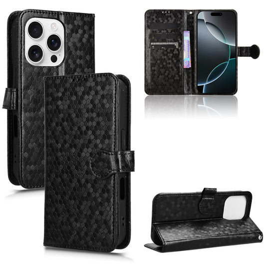 Slim Flip Polka-Dots Phone Case with Card Holder for iPhone 16 Pro, Black