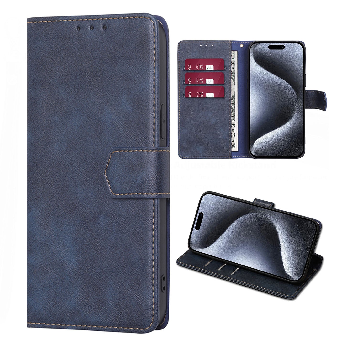 for Samsung Galaxy S21 FE 5G Wallet Case with RFID Blocking Credit Card Holder, PU Leather Folio Flip Protective Cover, Blue