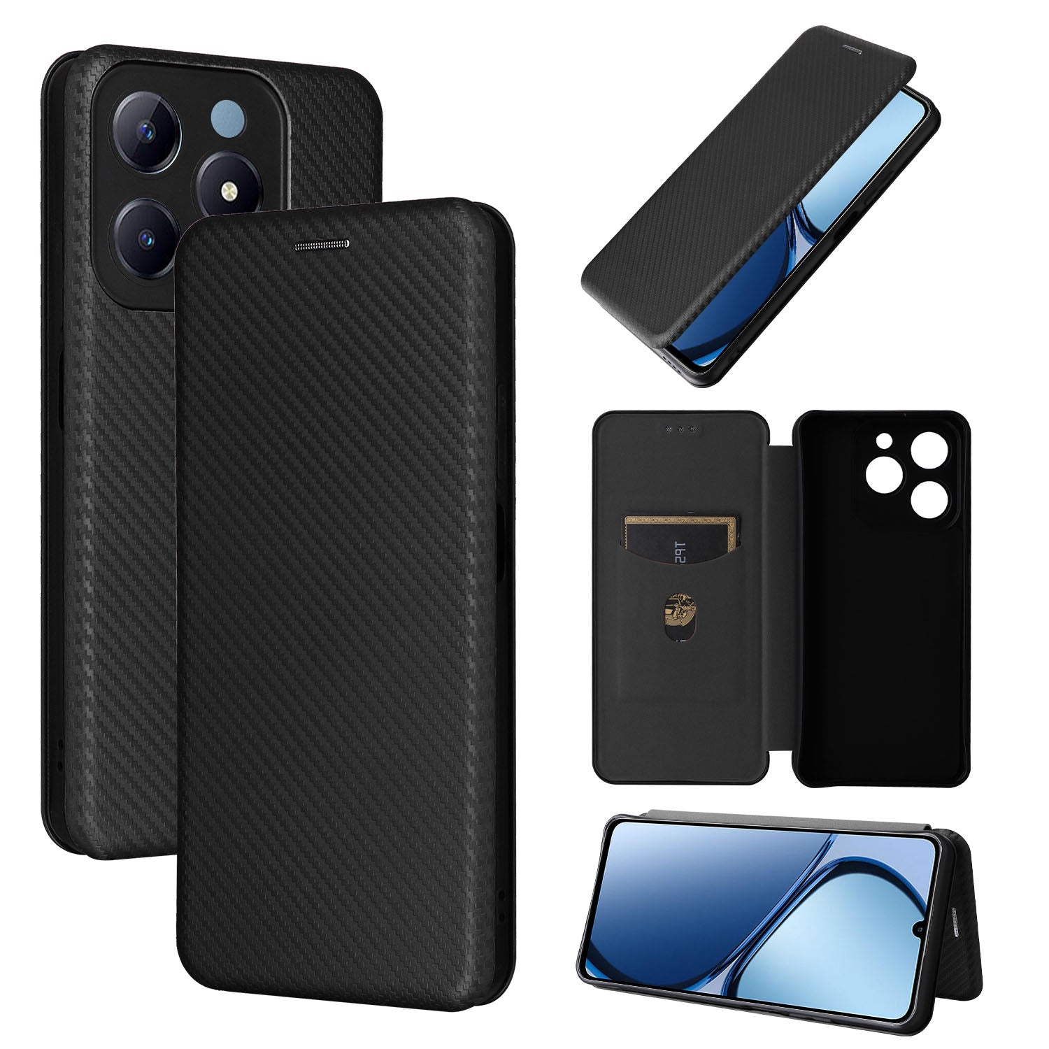 Carbon Fiber Flip Case for Realme C63, Black