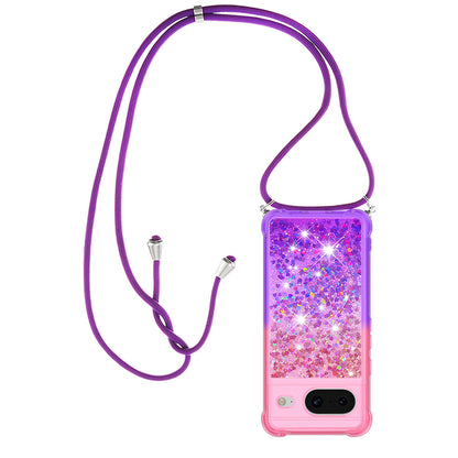 Google Pixel 8 Gradient Quicksand Liquid Shockproof Case with Adjustable Lanyard, PINK&P&LANYARD