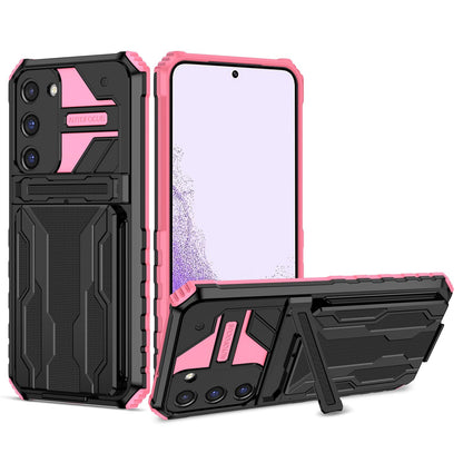 Detachable Card Holder Case with Kickstand Heavy Duty Cover for Samsung Galaxy S23+, Pink