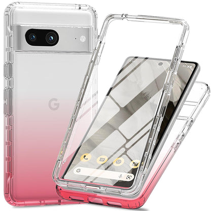 Gradient Clear Shockproof Full Body Case with Built-in Screen Protector Cover for Google Pixel 7A, HALF-RED