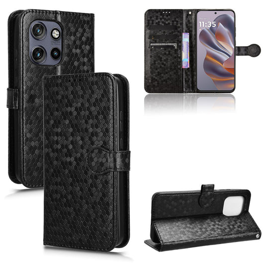 Slim Flip Polka-Dots Phone Case with Card Holder for Motorola Edge 50 Neo, Black