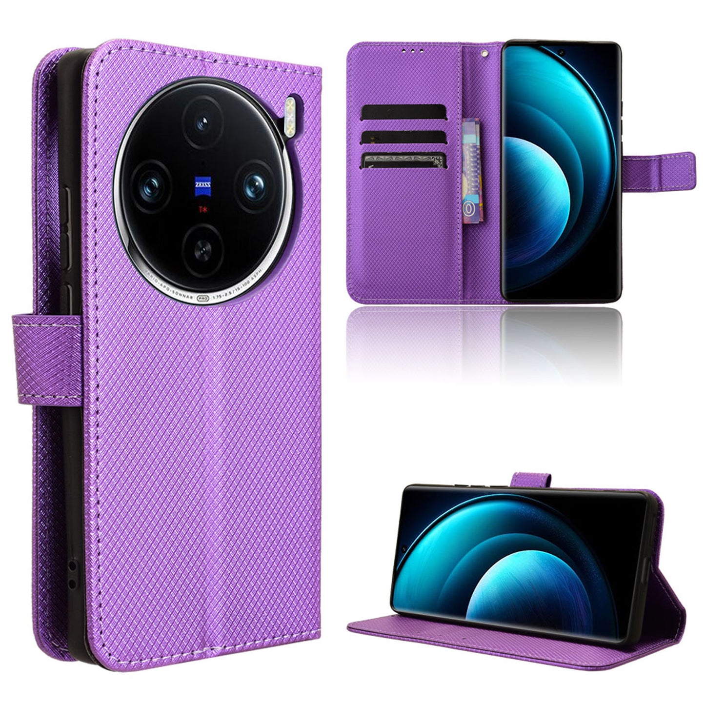 Wallet Case with Credit Card Holder PU Leather Flip Folio Phone Cover for VIVO X100 Pro, Purple