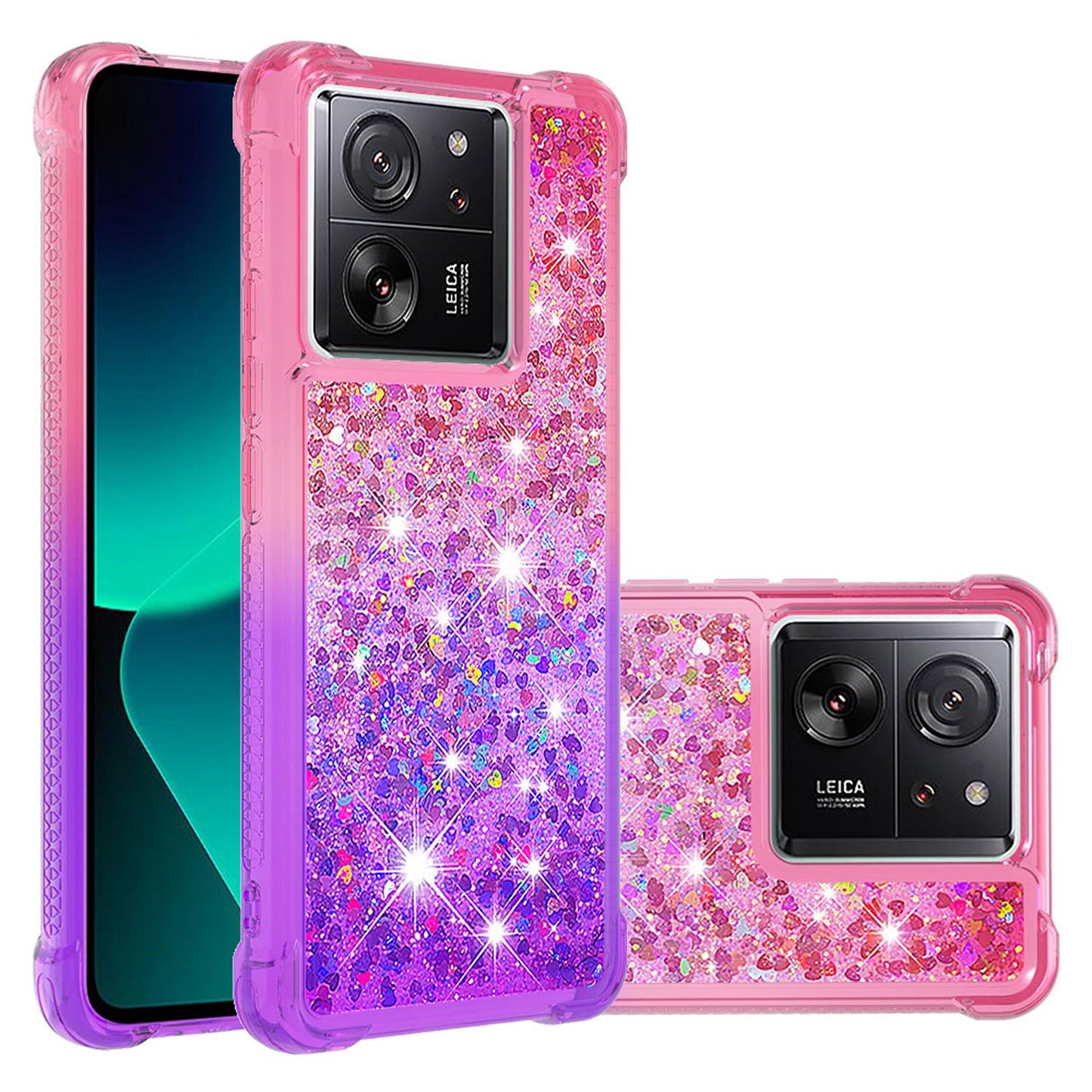 Xiaomi 13T Gradient Quicksand Series Bling Liquid TPU Case, Pink&Purple