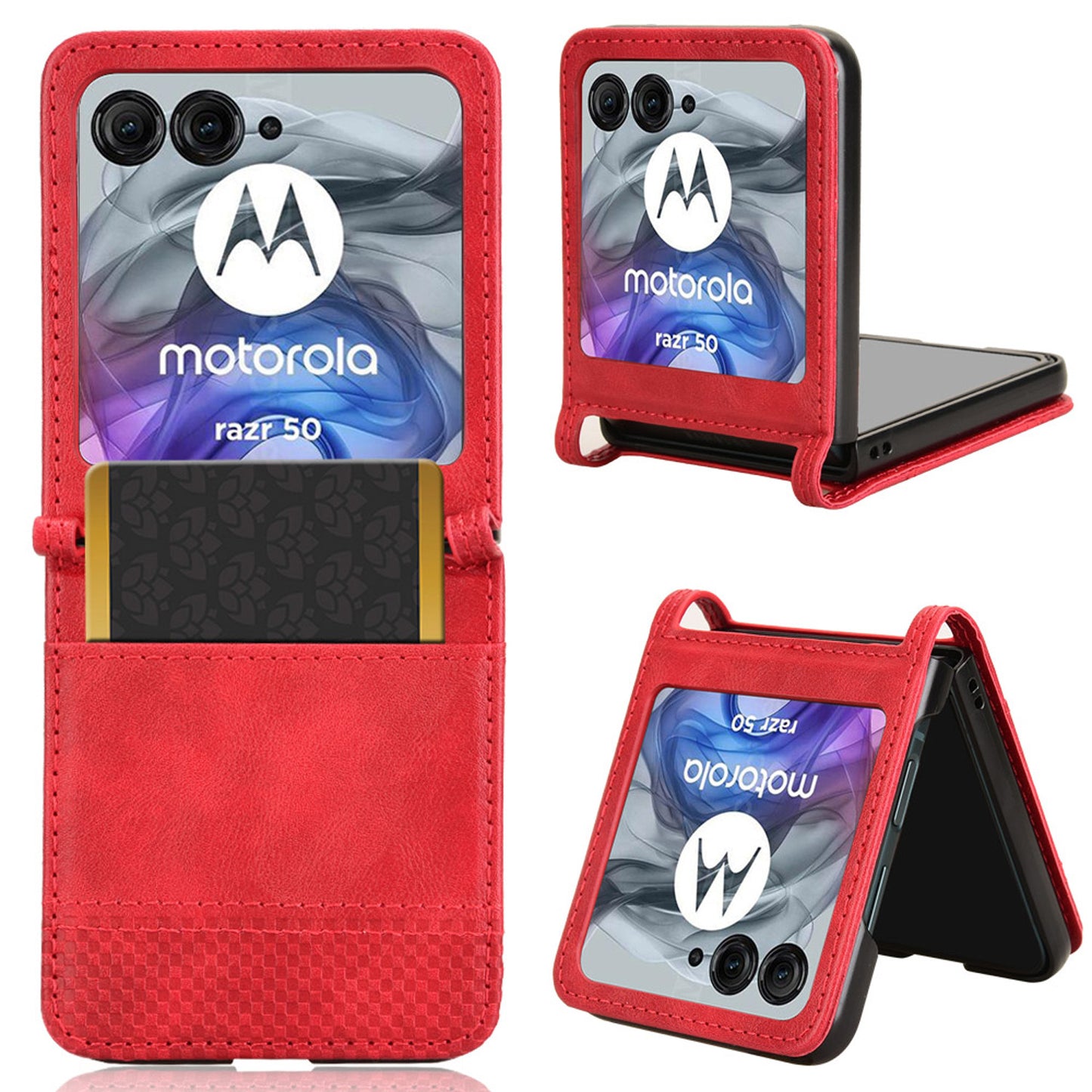 Motorola Razr 50 Flip Folio Case with Card Holder Hidden Magnetic, Black