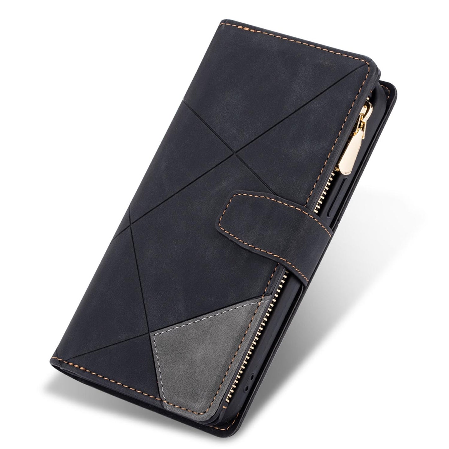 Zipper Flip Folio Wallet Case for iPhone 12, Black