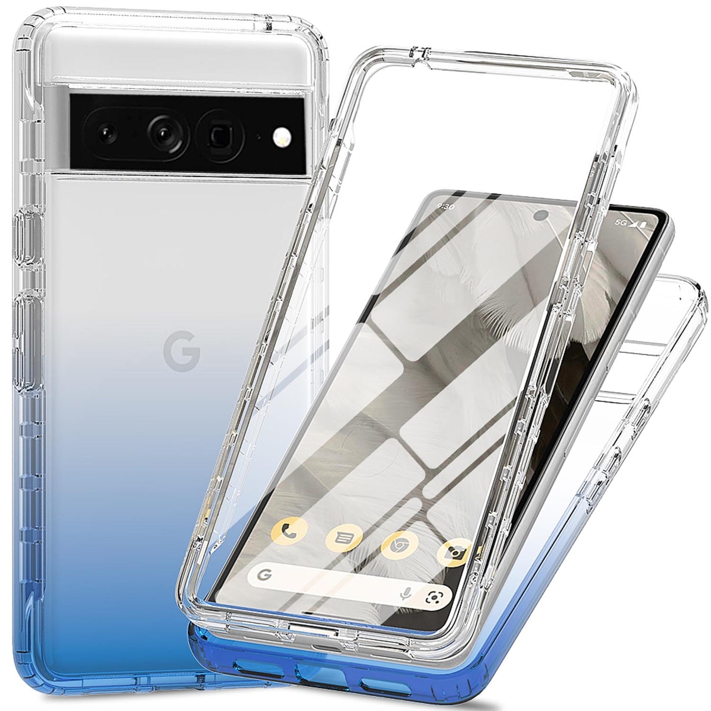 Gradient Clear Shockproof Full Body Case with Built-in Screen Protector Cover for Google Pixel 8 Pro, HALF-CLEAR