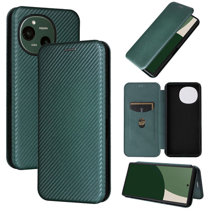 Carbon Fiber Flip Case for Sharp AQUOS R9, Green