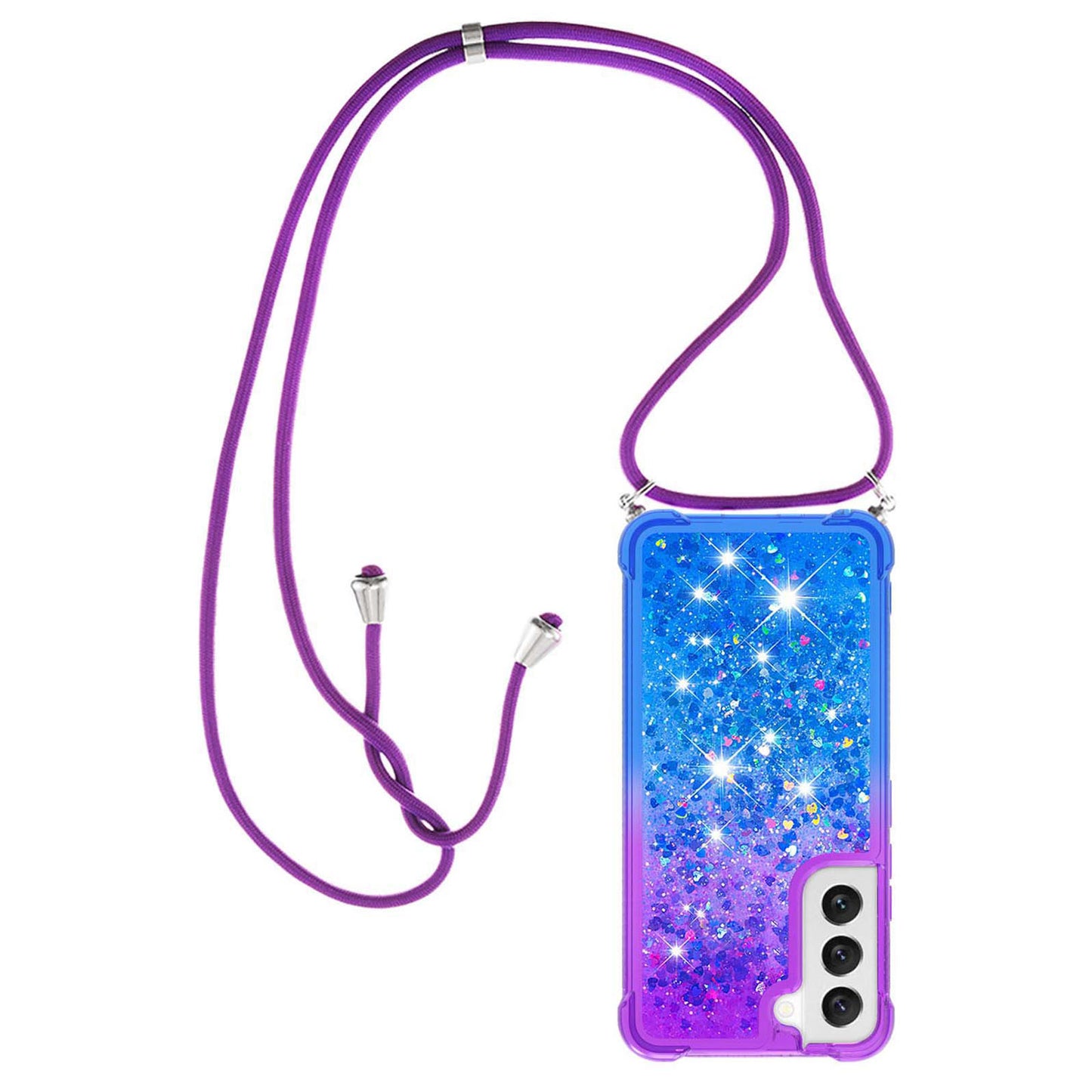 Samsung Galaxy S22 Gradient Quicksand Liquid Shockproof Case with Adjustable Lanyard, P&B&LANYARD