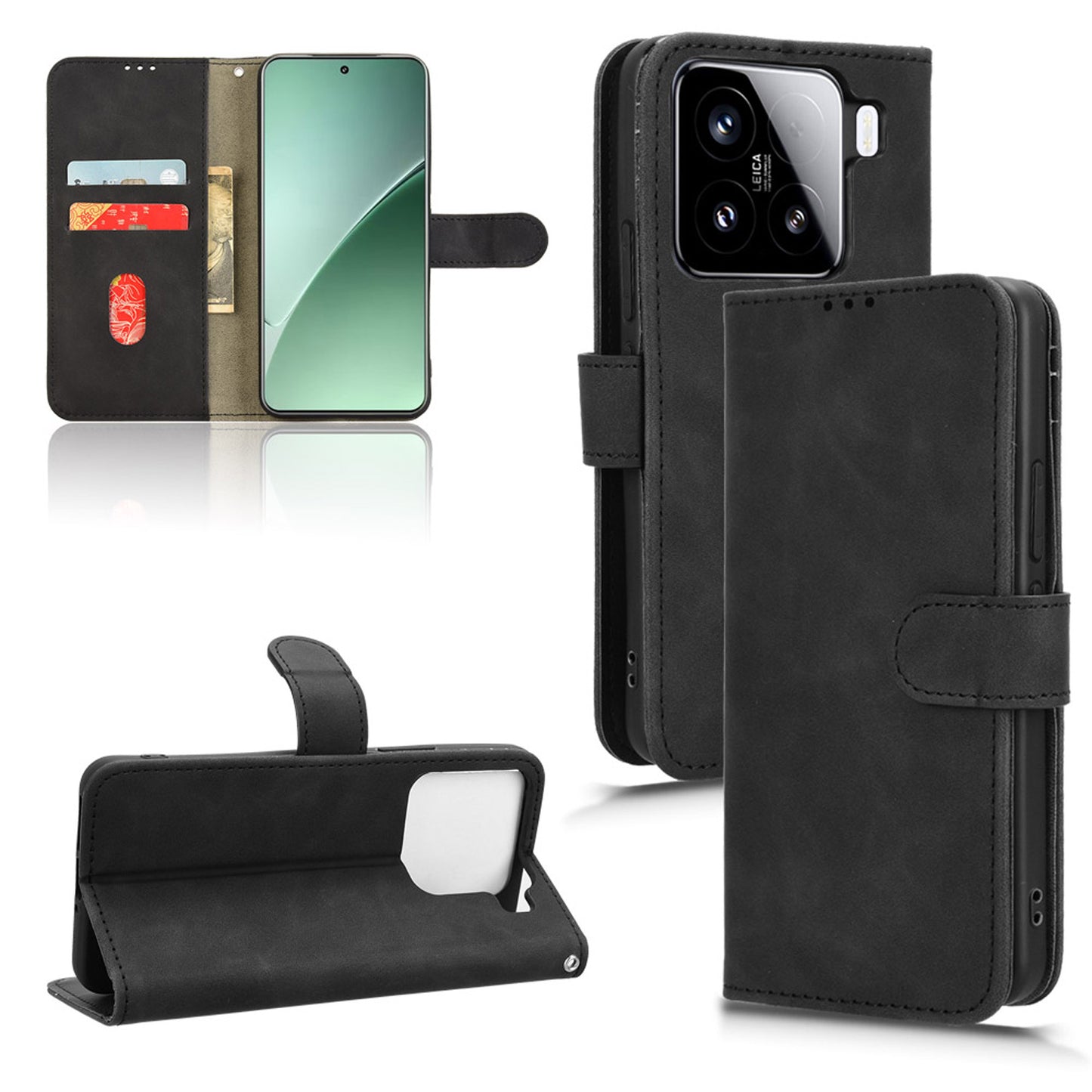 Wallet Case with Card Holder Flip Magnetic Protective Cover for Xiaomi 15, Black