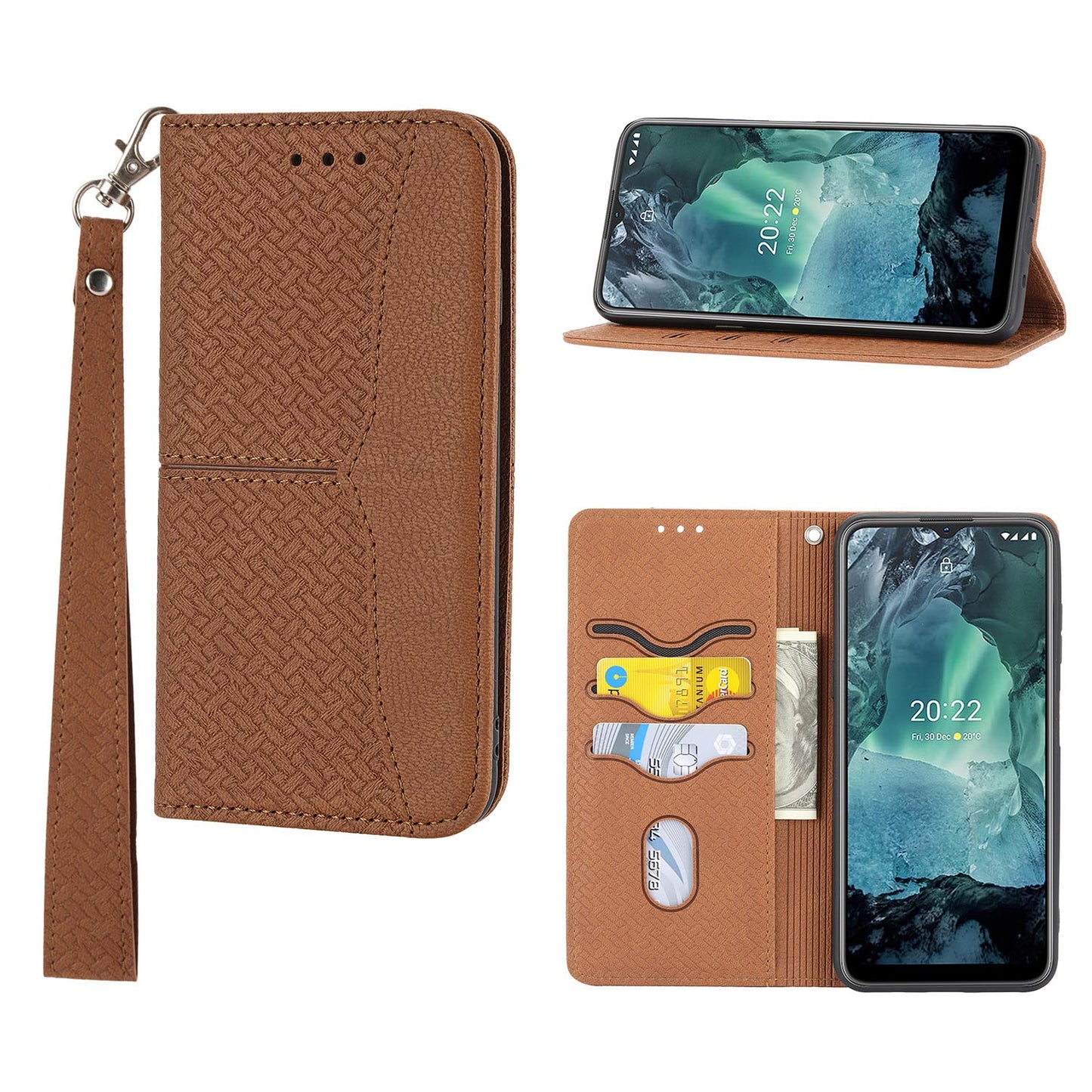 Wallet Case with Wrist Strap Magnetic Closure Flip Case for iPhone 11 Pro, Brown