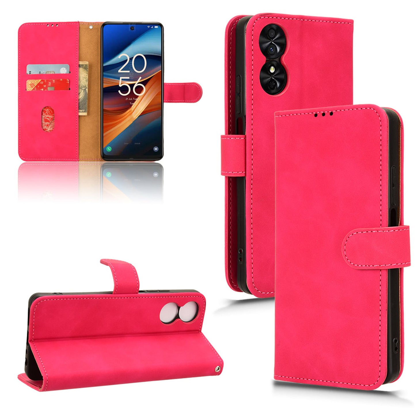 Wallet Case with Card Holder Flip Magnetic Protective Cover for TCL 50 SE, Pink