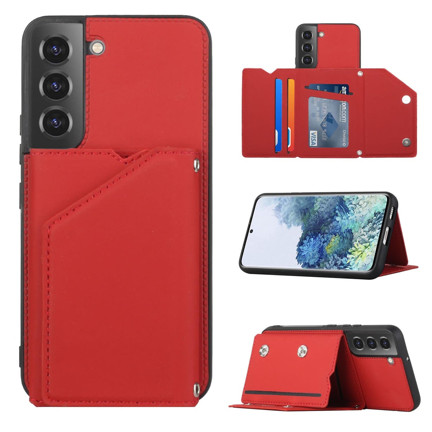 PU Leather Flip Shockproof Protective Cover for Samsung Galaxy S23, Red