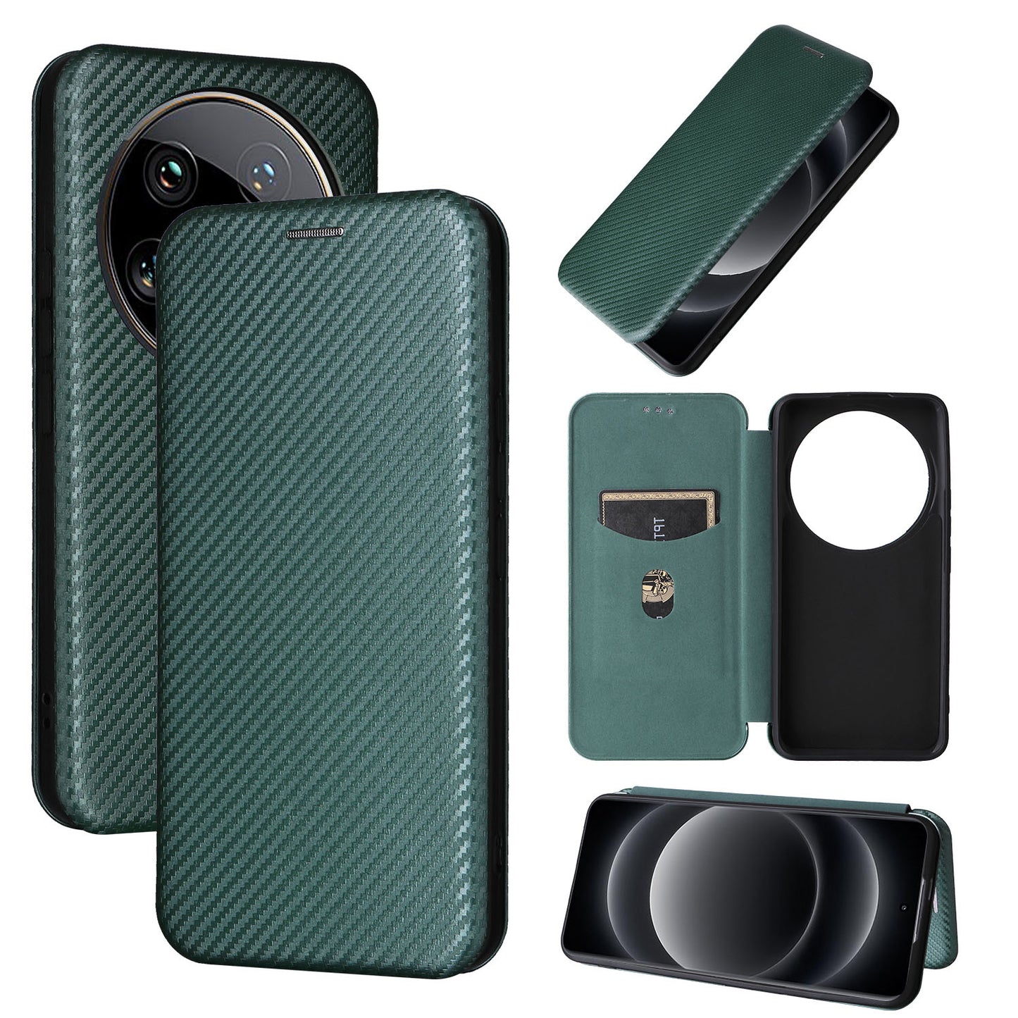 Carbon Fiber Flip Case for Xiaomi 14 Ultra, Green