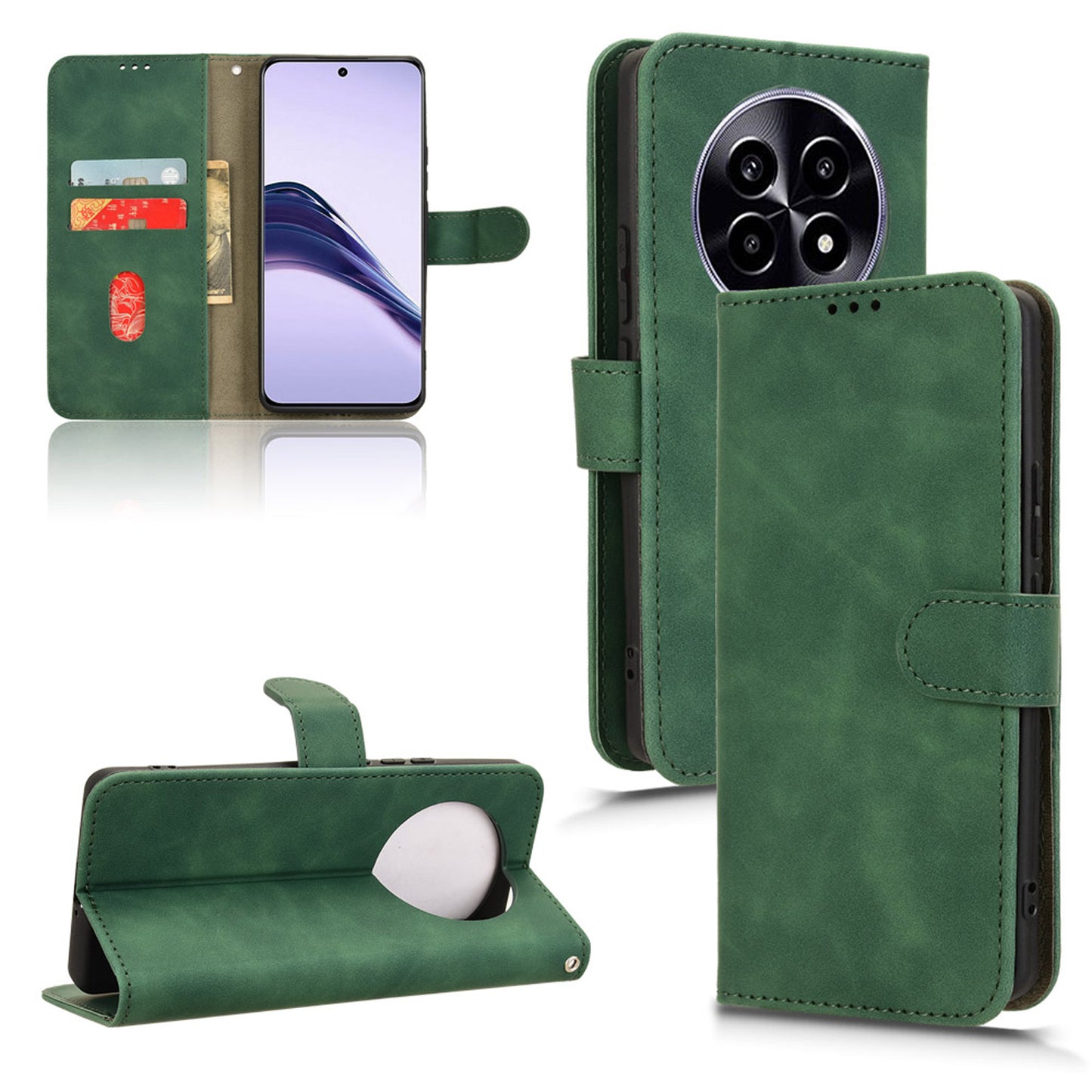 Wallet Case with Card Holder Flip Magnetic Protective Cover for Realme 13 Pro Plus, Green