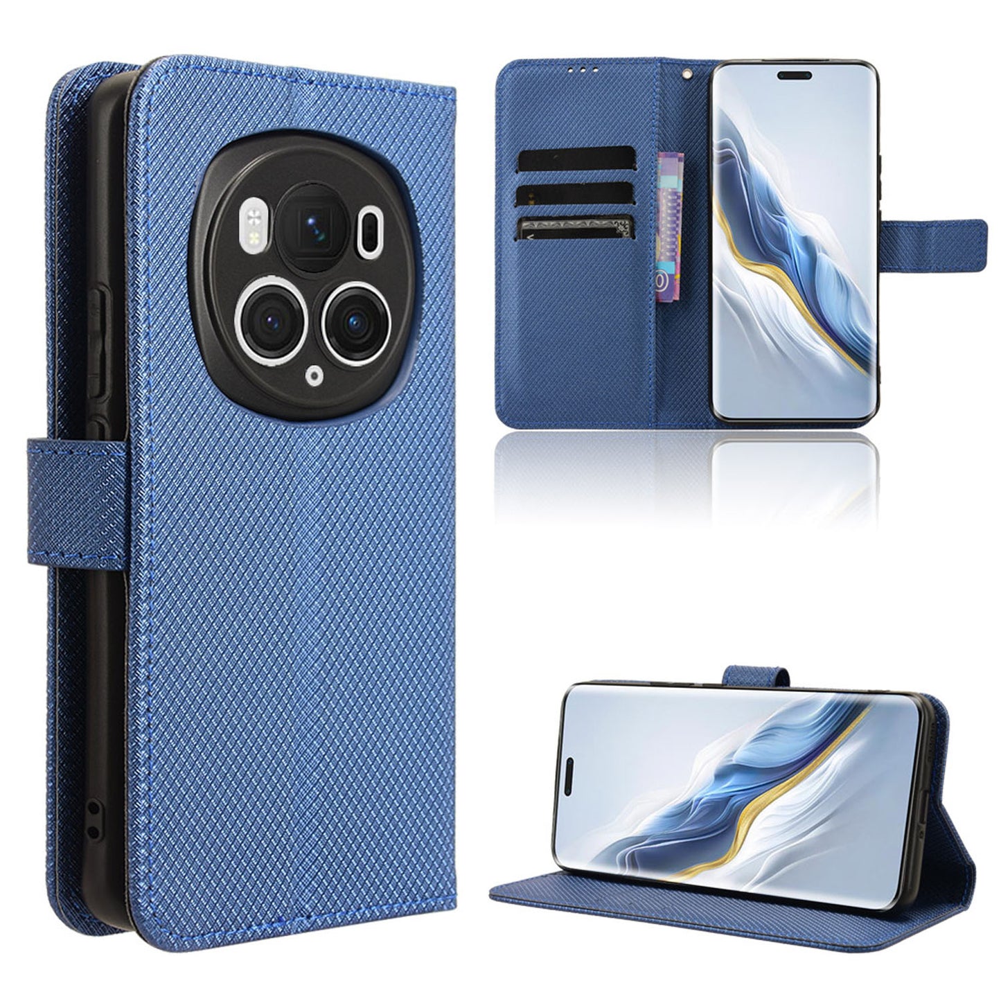 Wallet Case with Credit Card Holder PU Leather Flip Folio Phone Cover for Honor Magic6 Pro, Blue