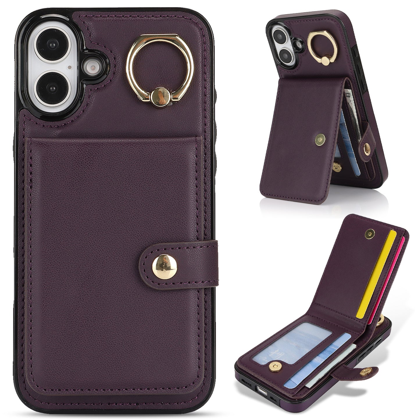 for iPhone 16 Plus Wallet Case with Card Holder, Purple