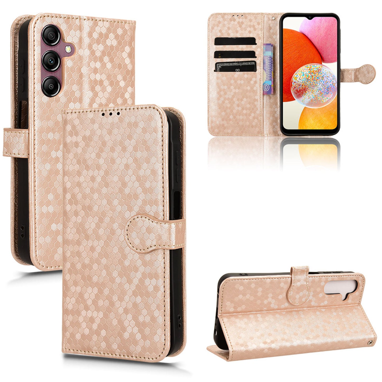 Slim Flip Polka-Dots Phone Case with Card Holder for Samsung Galaxy A15 5G, Rose Gold