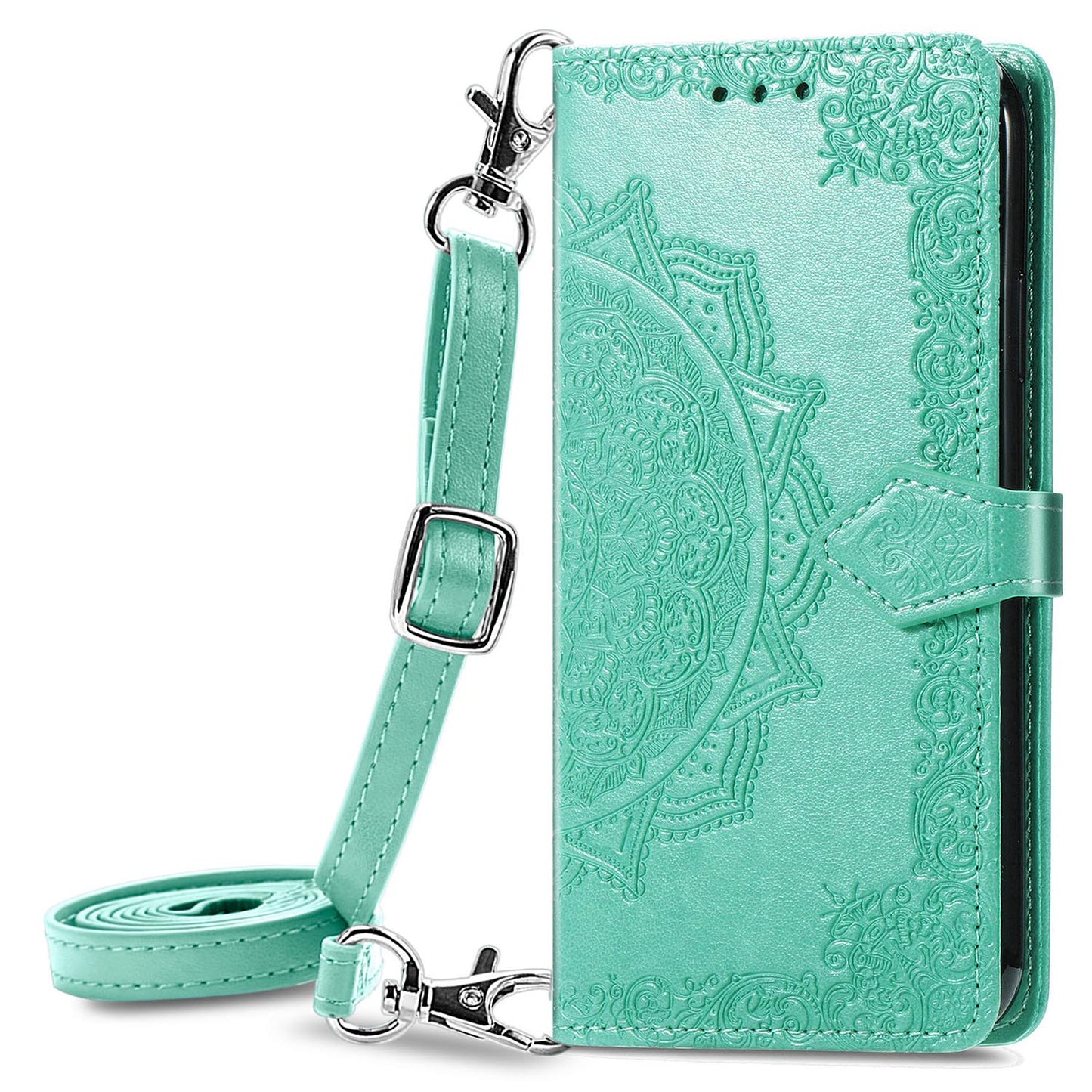 Mandala Pattern Crossbody Wallet Case for iPhone 16e, Blue