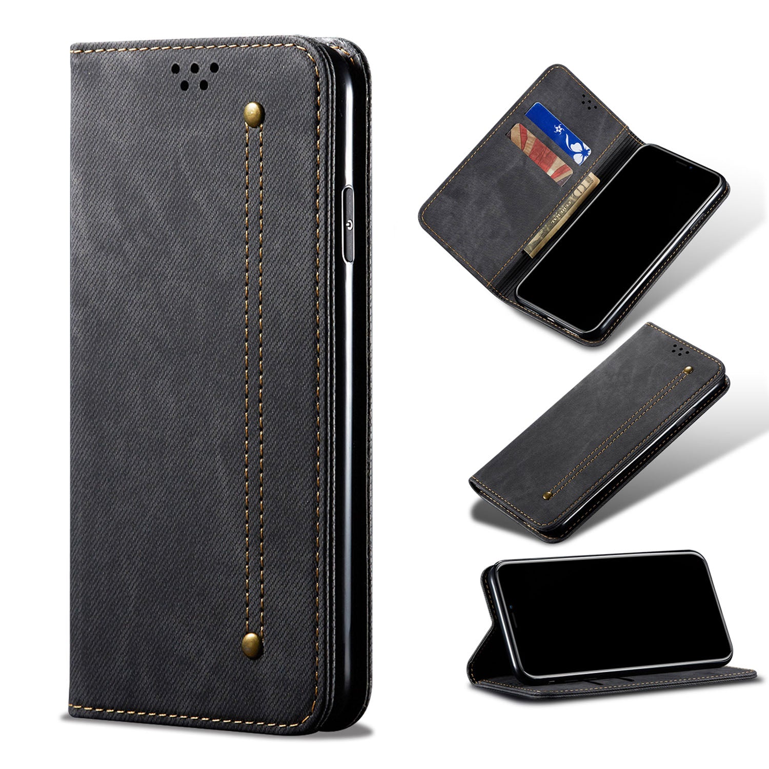 iPhone 16 Plus Vintage PU Leather Wallet Case with Card Holder Kickstand Magnetic Closure Flip Folio Cover, Black