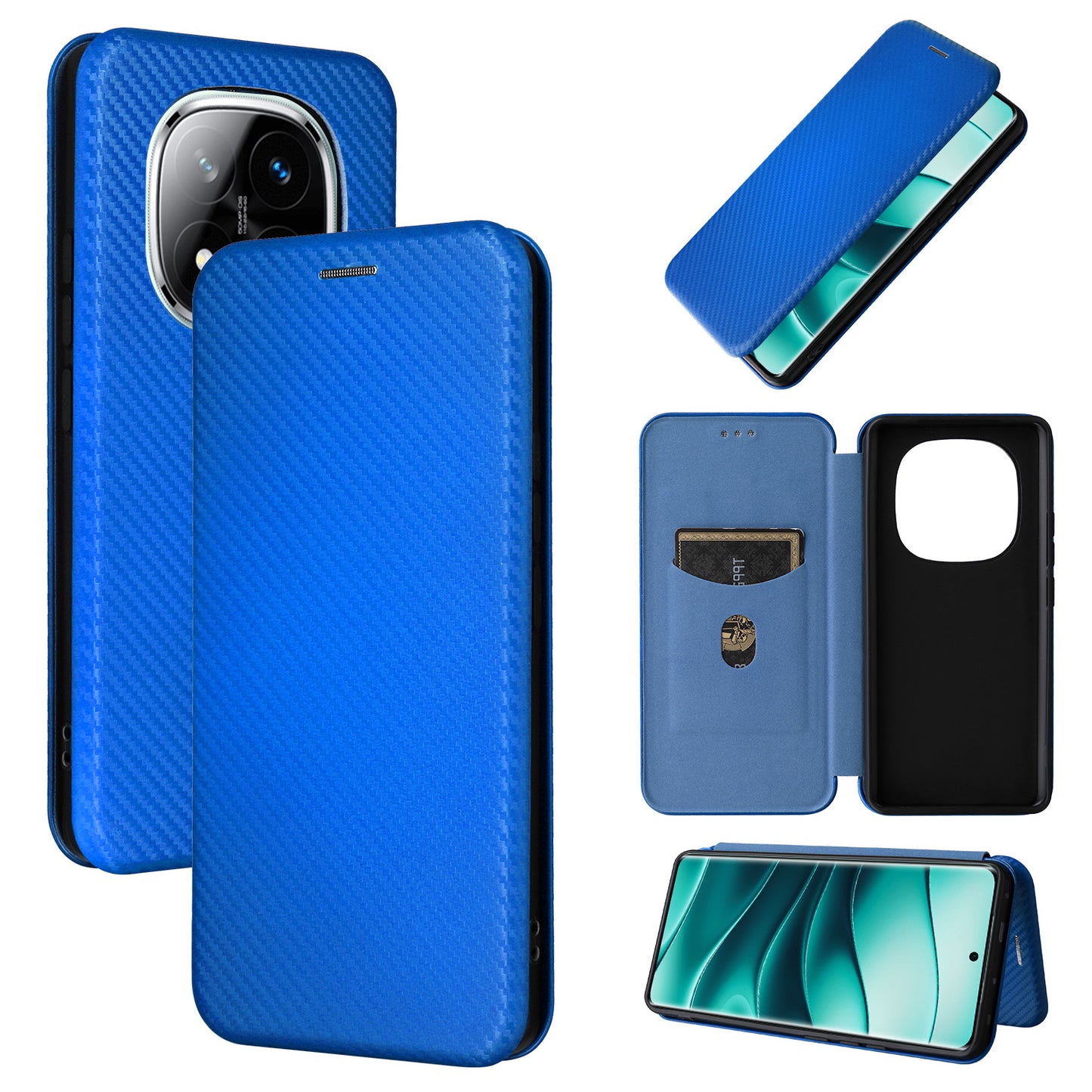 Carbon Fiber Flip Case for Redmi Note 14 Pro Plus 5G, Blue