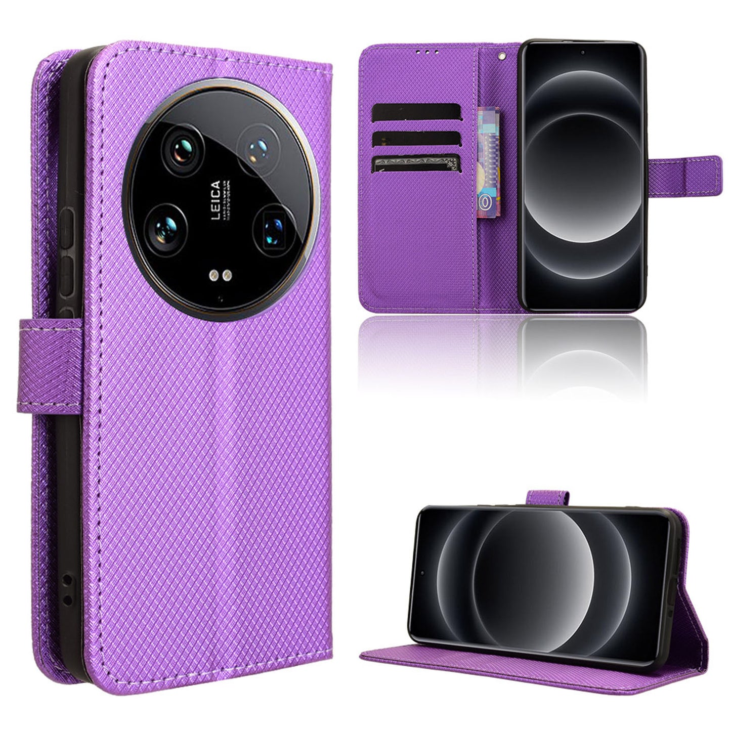 Wallet Case with Credit Card Holder PU Leather Flip Folio Phone Cover for Xiaomi 14 Ultra, Purple