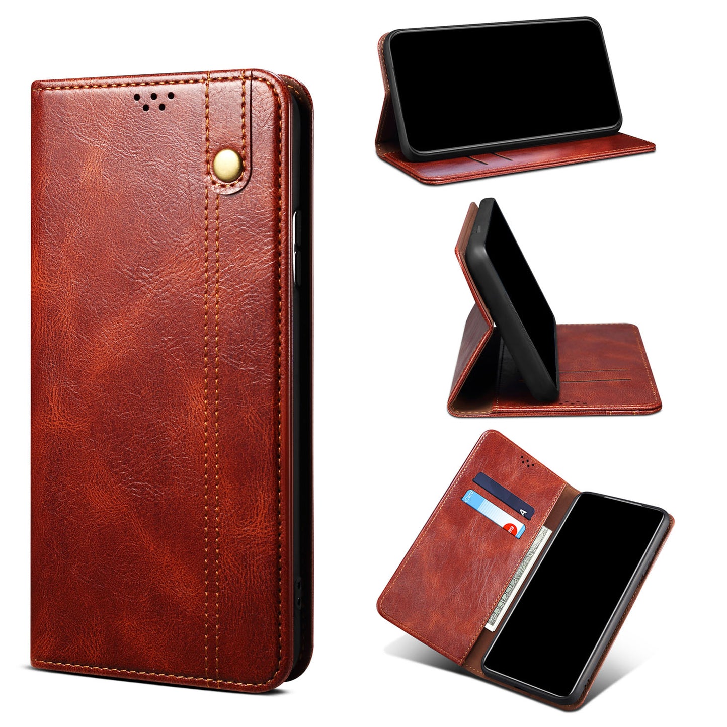 Samsung Galaxy S22+ PU Leather Flip Folio Cover with Card Holders Magnetic Closure, Brown