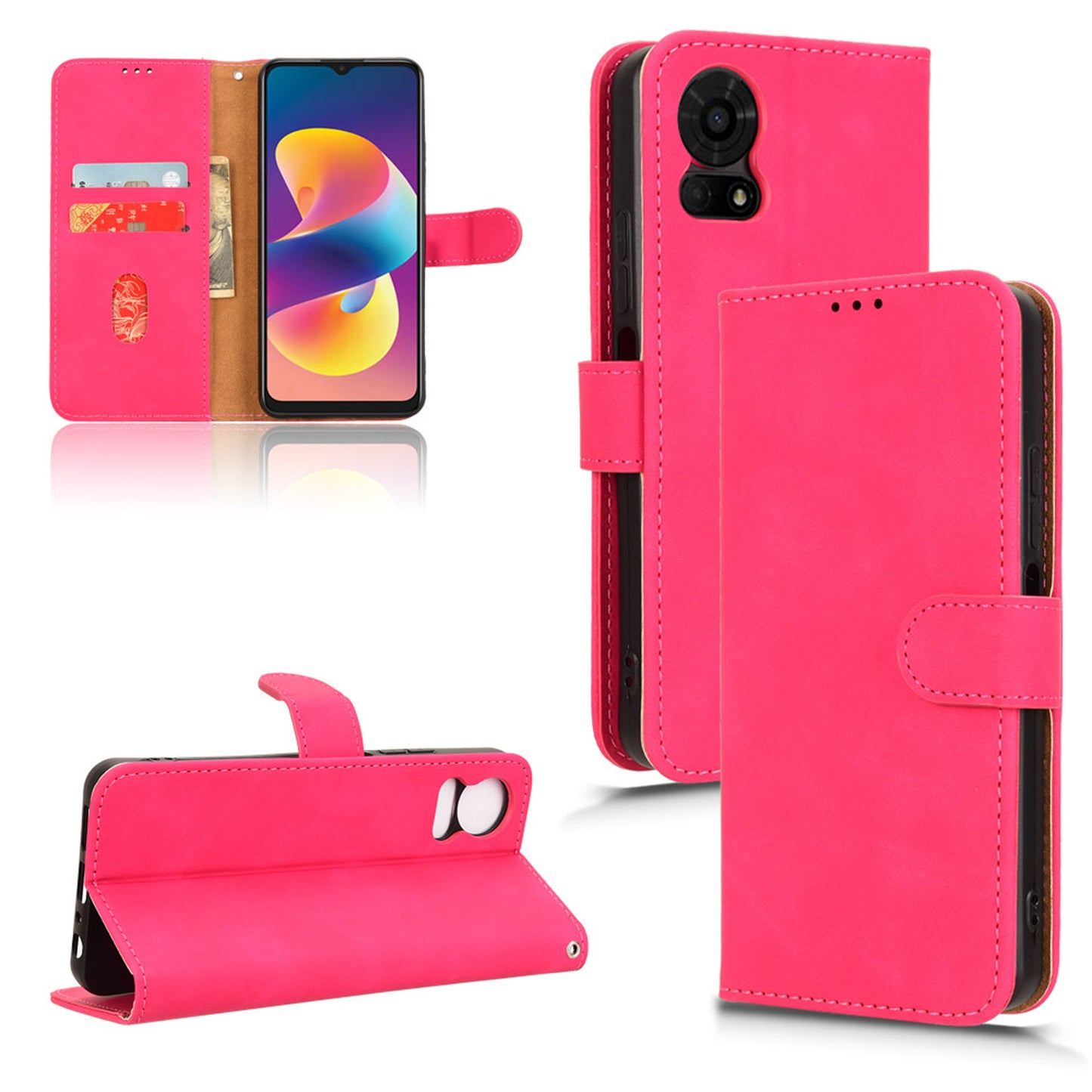 Wallet Case with Card Holder Flip Magnetic Protective Cover for TCL 50 LE, Pink