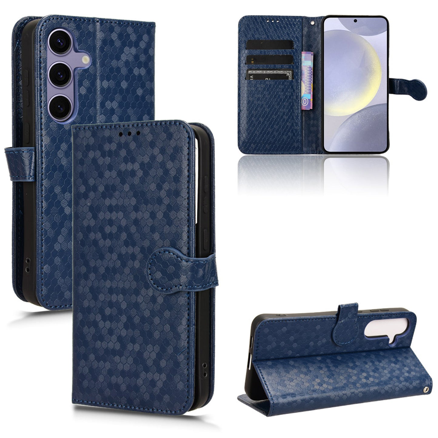 Slim Flip Polka-Dots Phone Case with Card Holder for Samsung Galaxy S24 FE, Blue