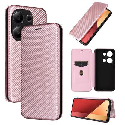 Carbon Fiber Flip Case for Xiaomi Redmi Note 13 Pro 4G, Rose Gold